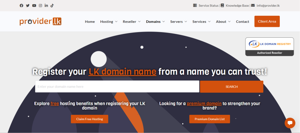 Orange-themed illustration showing the process and benefits of registering a .lk domain in Sri Lanka with Provider.lk