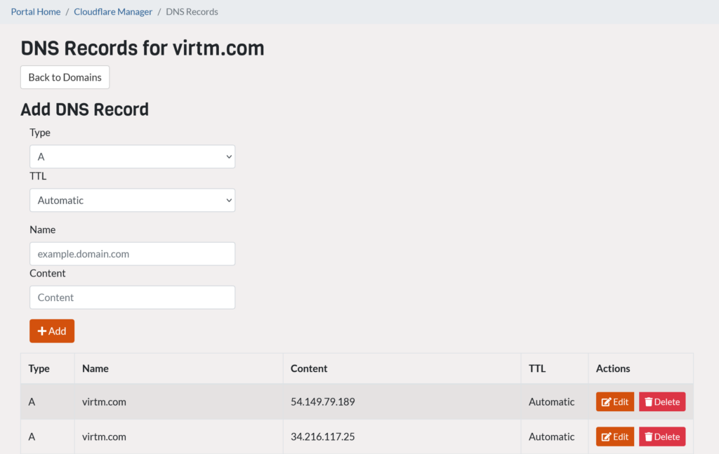 Screenshot of Provider.lk client area showing a .LK domain DNS management capabilities including adding, editing and deleting DNS records.