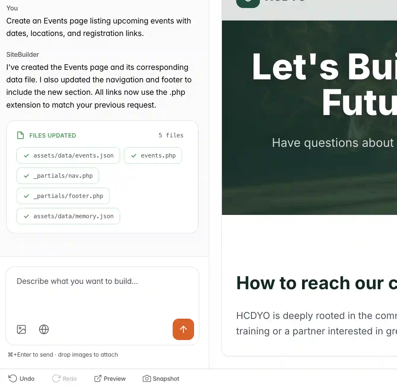 Conversational AI interface on Provider.lk allowing Sri Lankan business owners to generate a website through a chat-based builder.